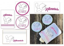 Stickserie ITH - Katzenwäsche Tasche & Abschmink Pad & Waschlappen